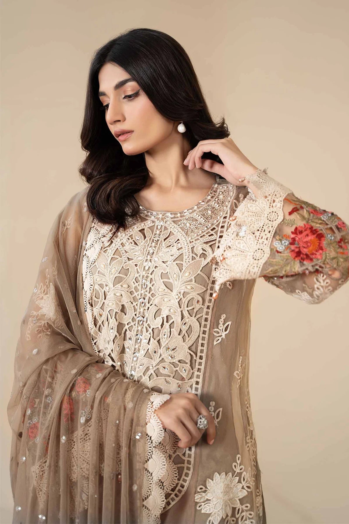 3 Piece Embroidered Organza Suit By Maria.B.