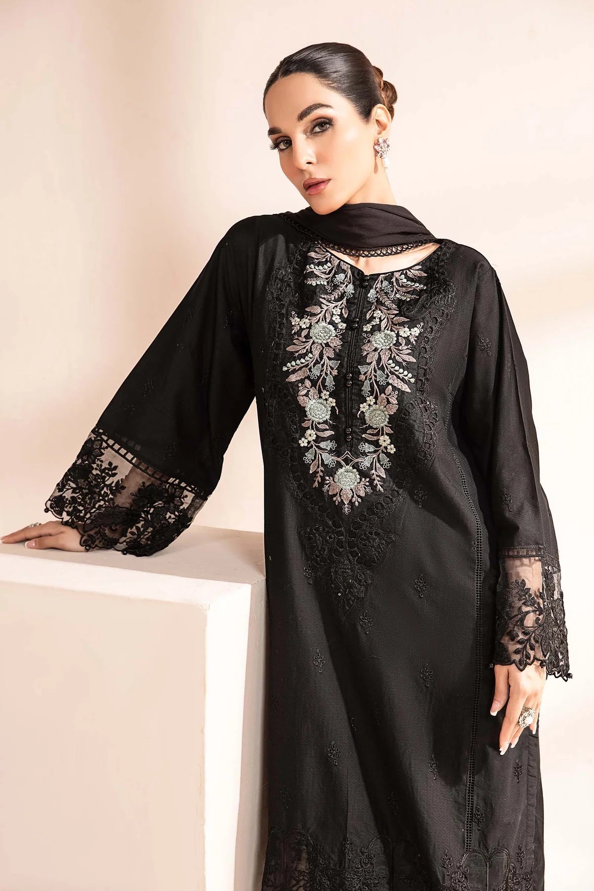 3 Piece Embroidered Self Jacquard Lawn Suit By Maria.B.
