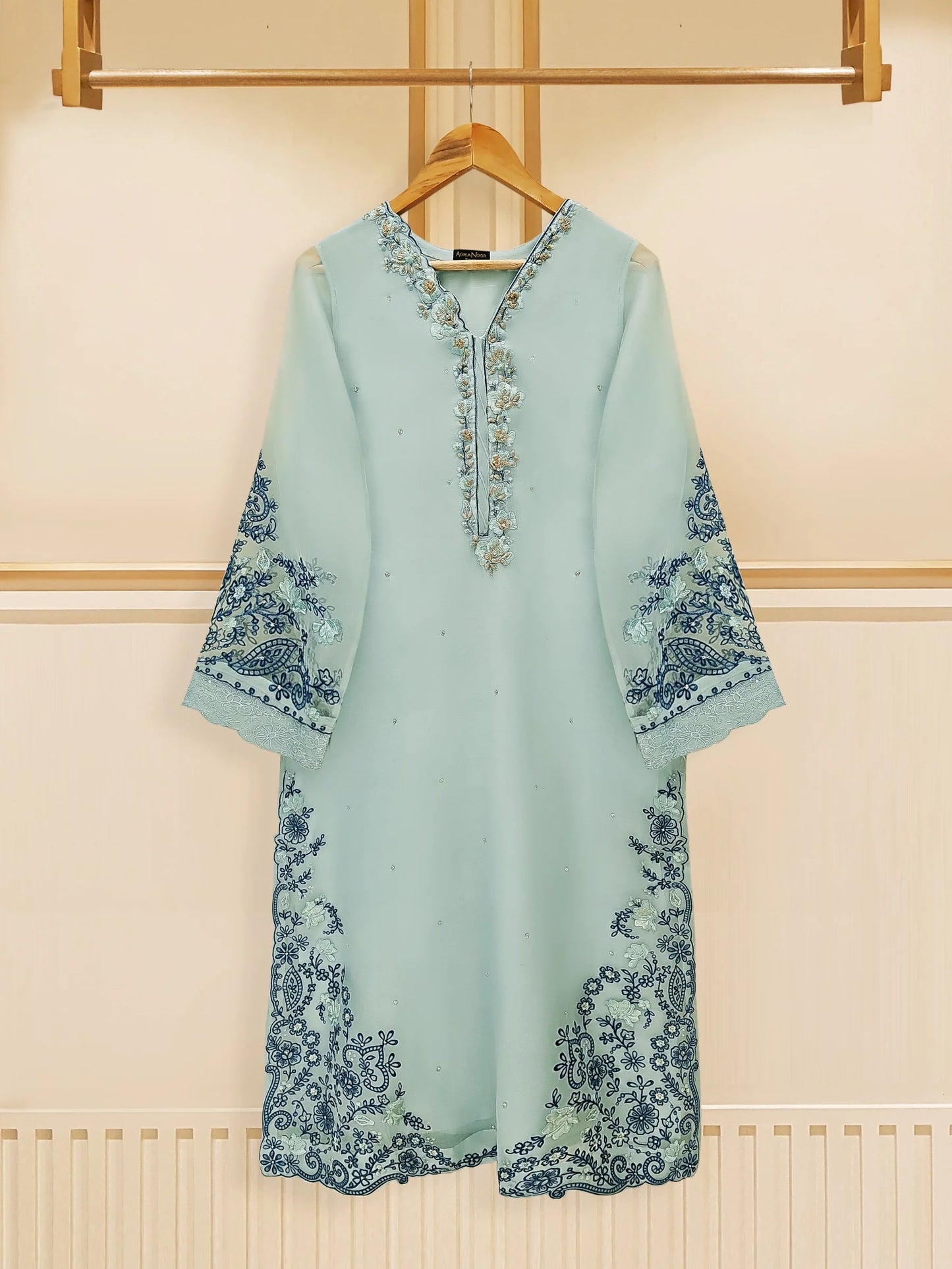 3 Piece - Pure Organza Embroidered Suit By Agha Noor