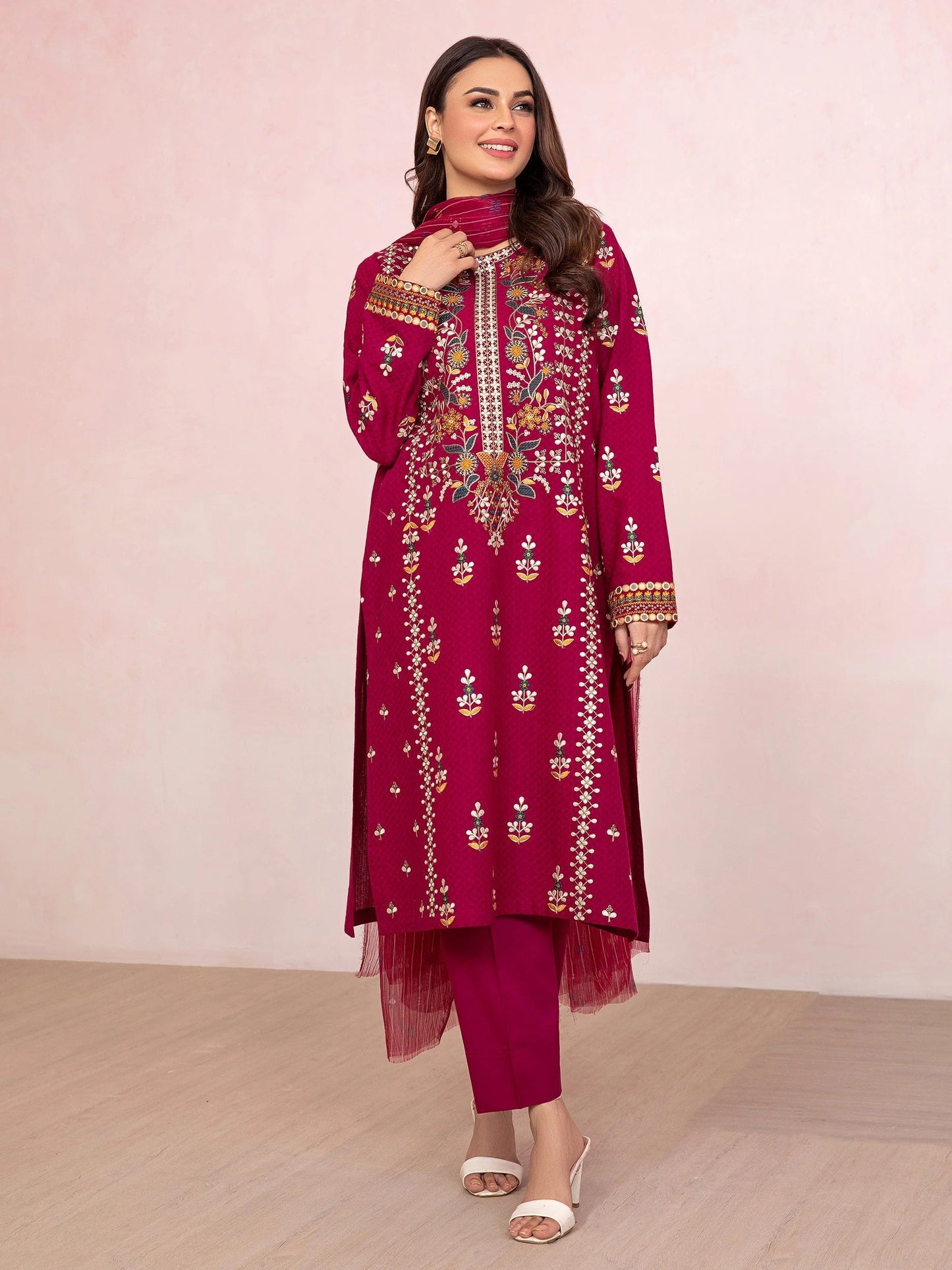 3 Piece Jacquard Suit-Embroidered (Pret) By Limelight