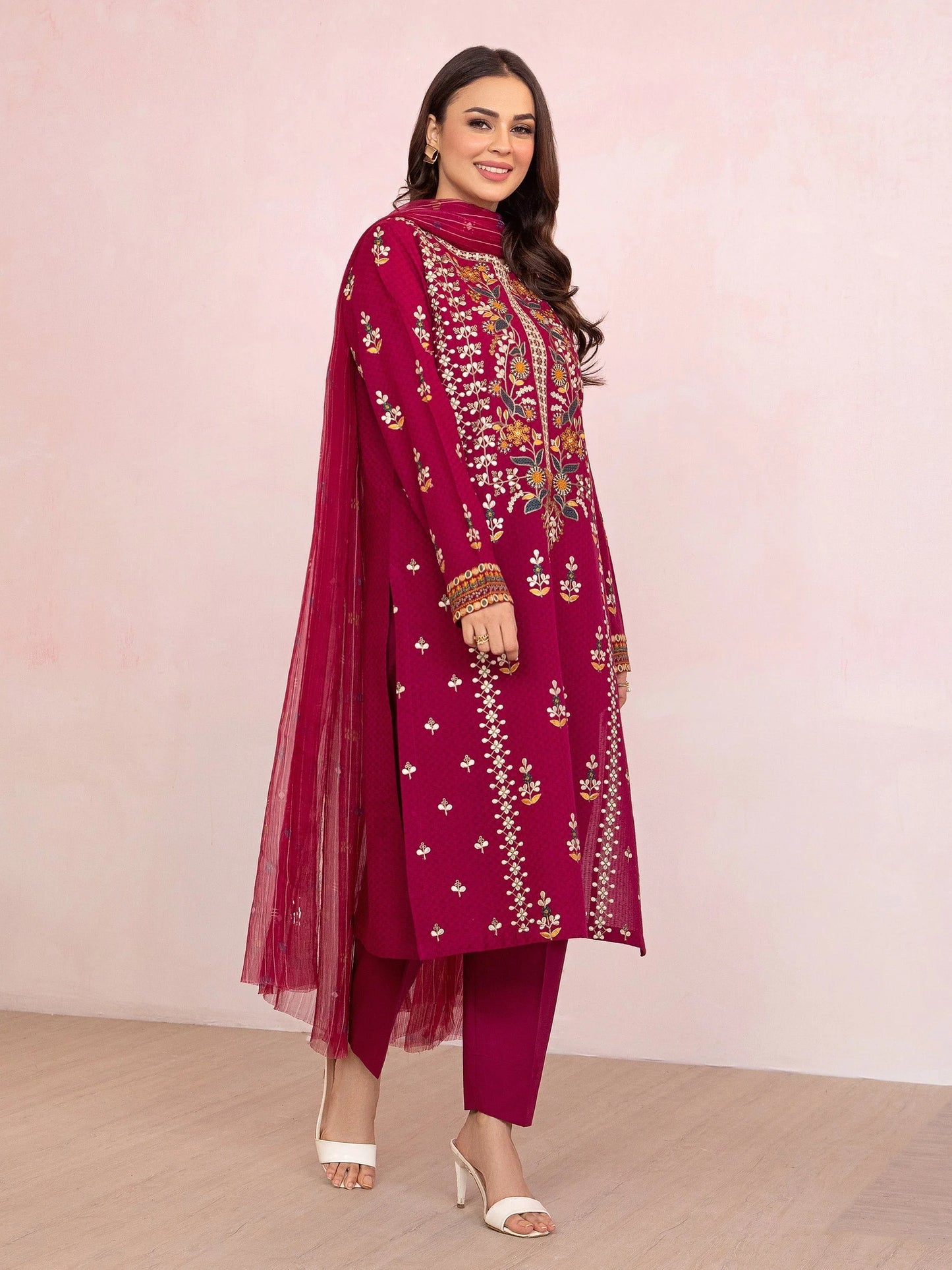 3 Piece Jacquard Suit-Embroidered (Pret) By Limelight