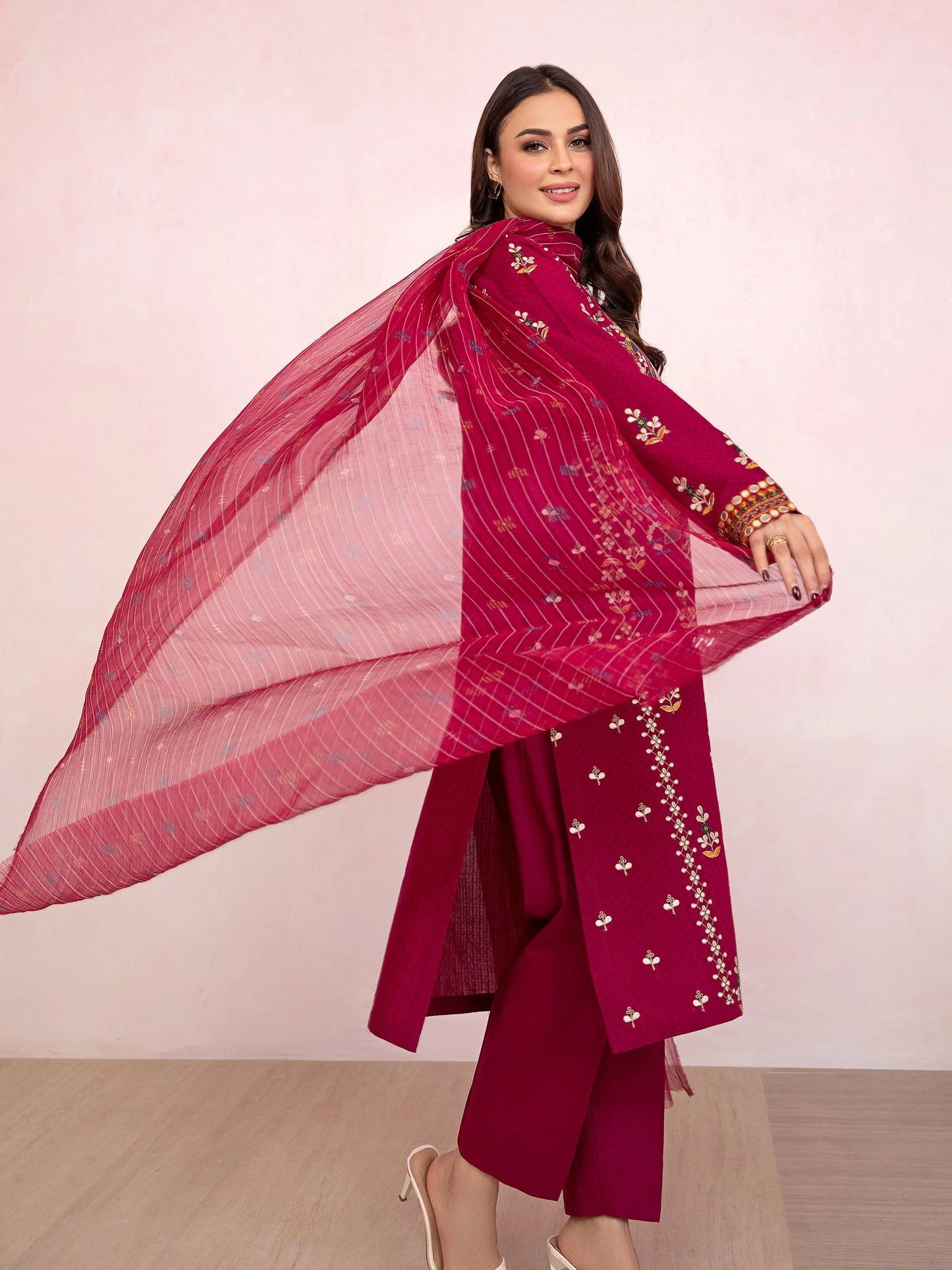 3 Piece Jacquard Suit-Embroidered (Pret) By Limelight