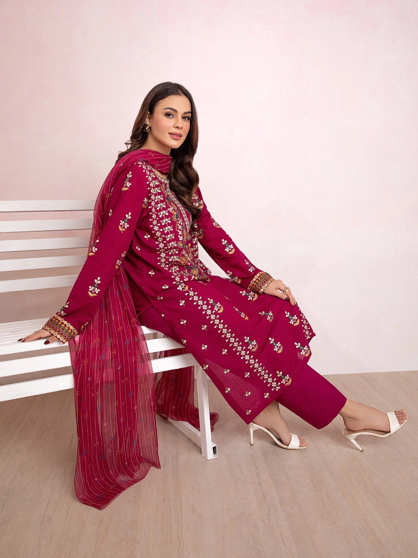 3 Piece Jacquard Suit-Embroidered (Pret) By Limelight