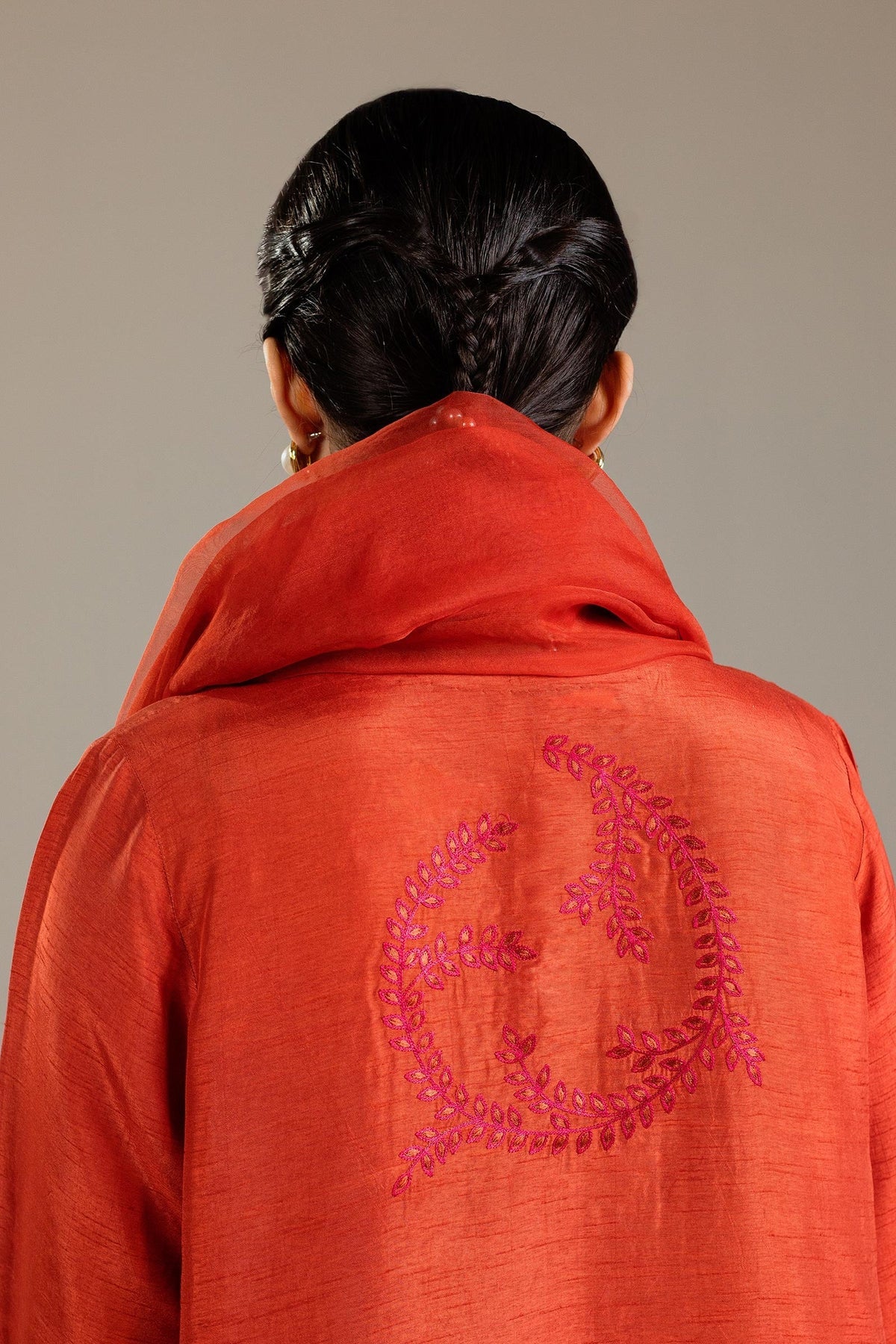 3-Piece Embroidered kurta in orange with crystal detail By Zara Shahjahan