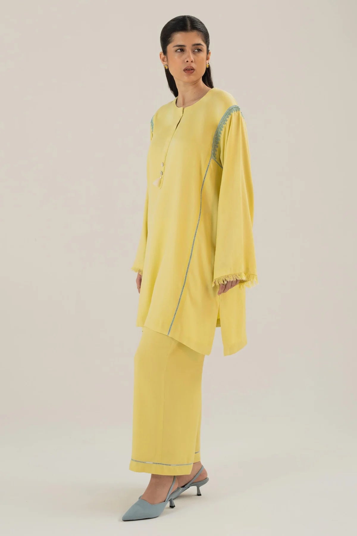 2-Piece Lime Yellow Short Loose-Fit Kurta By Zara Shahjahan